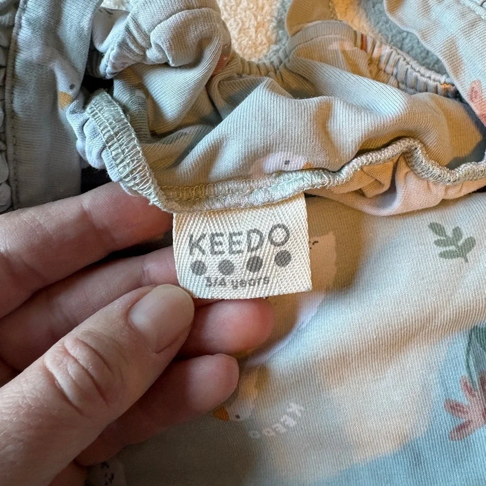 Keedo Sz 3/4 Tiered Dress, Duck Teapot Design. Very soft. Pale green
